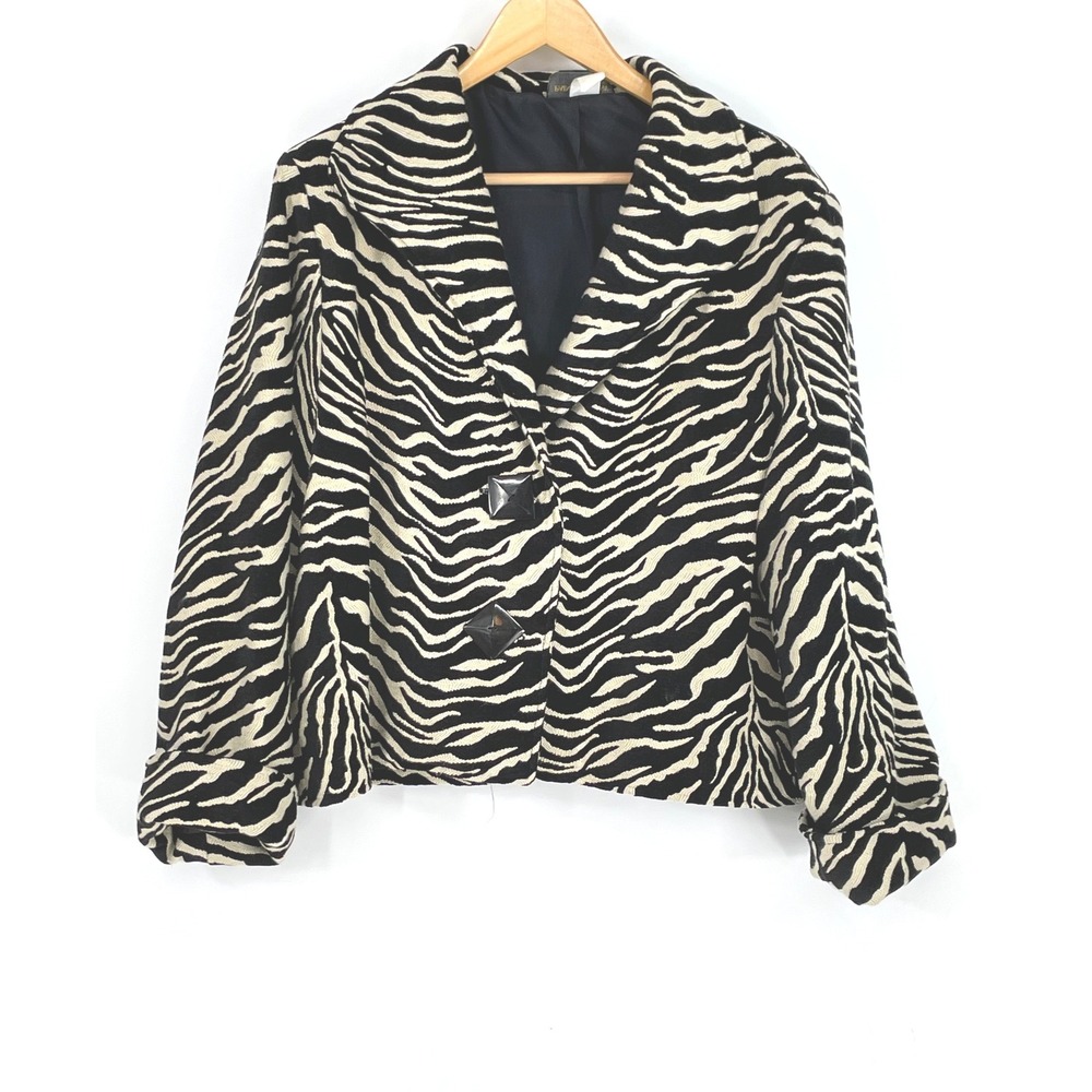 Painted Pony Women‎ Jacket XL Blazer Black White Zebra Print Tapestry USA